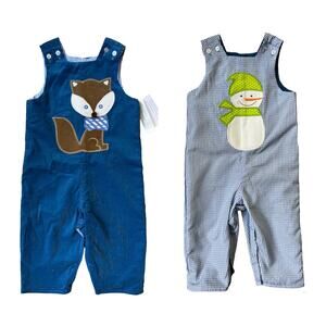 Bailey Boys Reversible Corduroy Gingham Long All Fox Snowman Boy's 12 months NWT